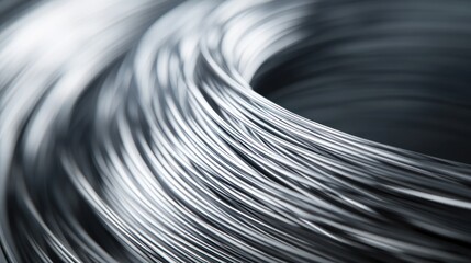 Shiny metal wire coil, factory backdrop, industrial texture, manufacturing