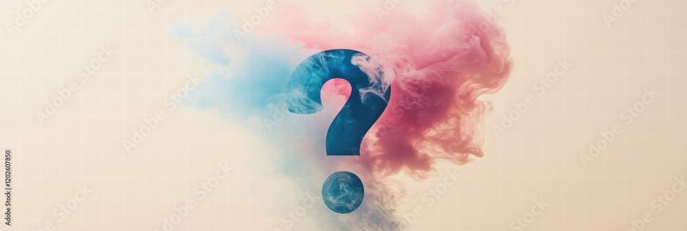 Fototapete Swirling clouds of pink and blue smoke create a mysterious question mark shape in a creative display of color and form. Generative AI