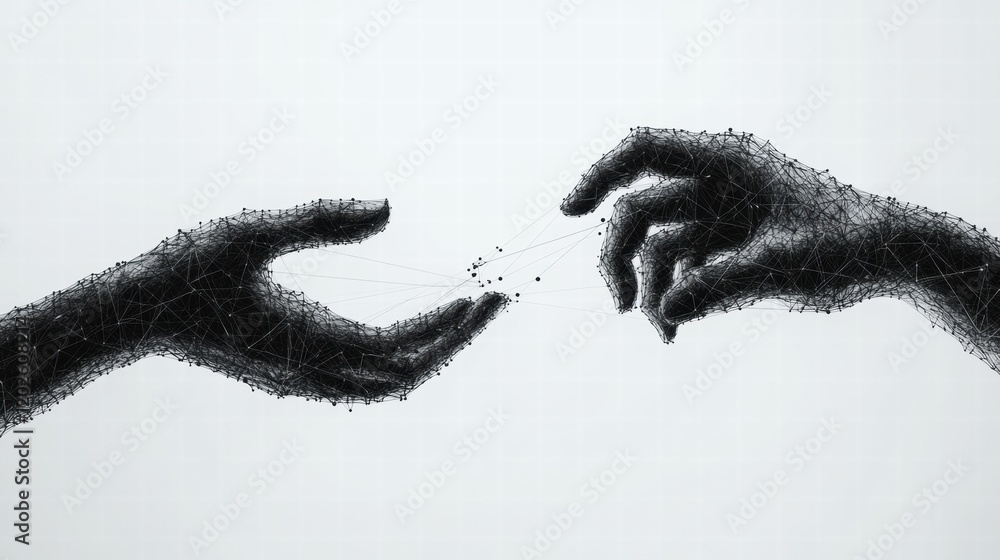 Aufkleber hands connecting with lines and dots in a creative representation of networking and communication. g