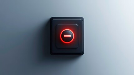 Red illuminated minus button on a black square switch.