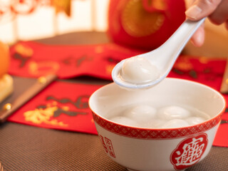 sweet dumping or tangyuan traditional Chinese new year food .