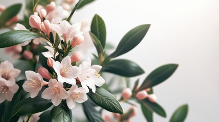 Obraz premium Pink flowers blooming, spring branch, soft light background, website header