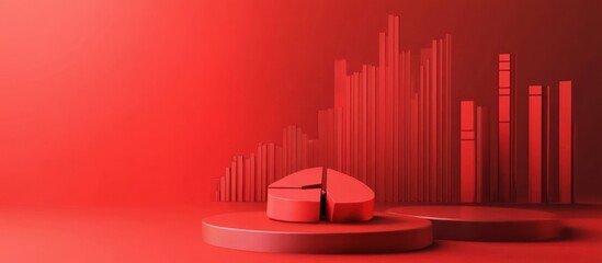 Fototapeta premium Red pie chart on platform; growth chart background