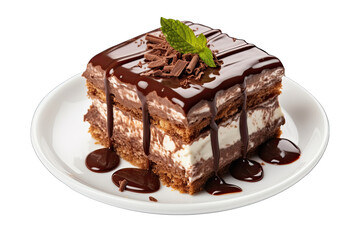 A Piece Of Delicious Cake With Melted  Chocolate Isolated On Transparent Background 2