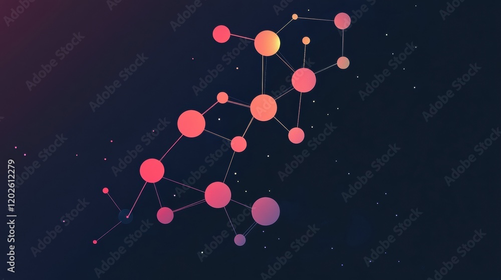 Poster Colorful abstract molecular structure set against a dark background with shining particles for a futuristic effect. Generative AI