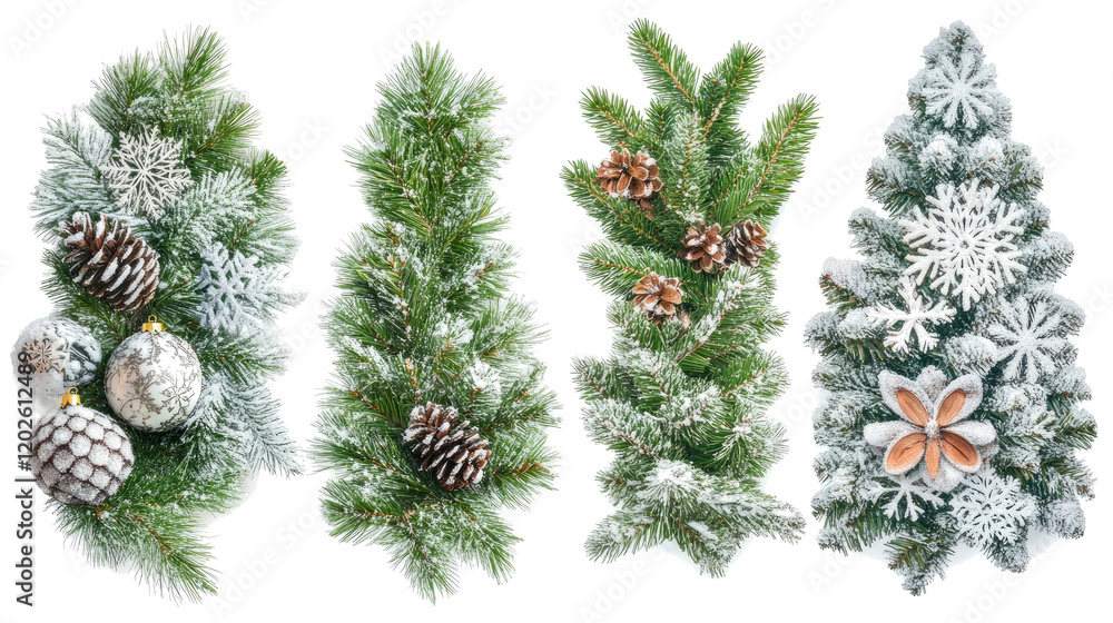 Poster isolated christmas trees on transparent background generative ai