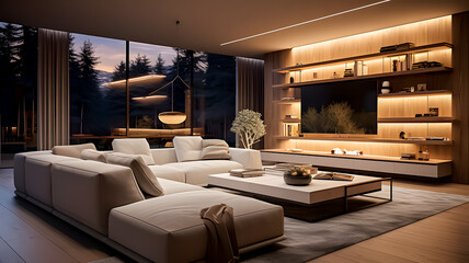 Modern Comfort of Living Room with Smart Lighting Systems