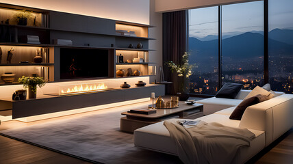 Modern Comfort of Living Room with Smart Lighting Systems
