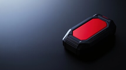 Red device on dark surface, futuristic background; tech product shot