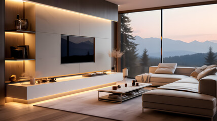 Modern Comfort of Living Room with Smart Lighting Systems