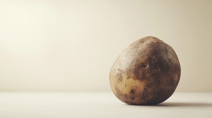 Fototapeta premium Single potato on white background, studio shot, simple food photography, recipe ingredient