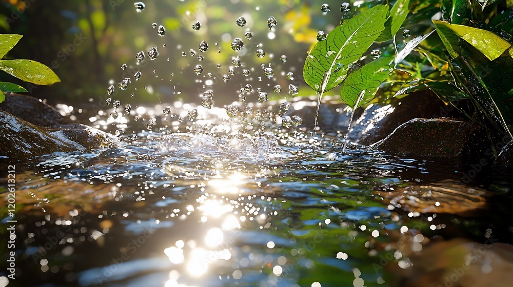 Poster Sunlight reflecting on splashing water in a stream.
