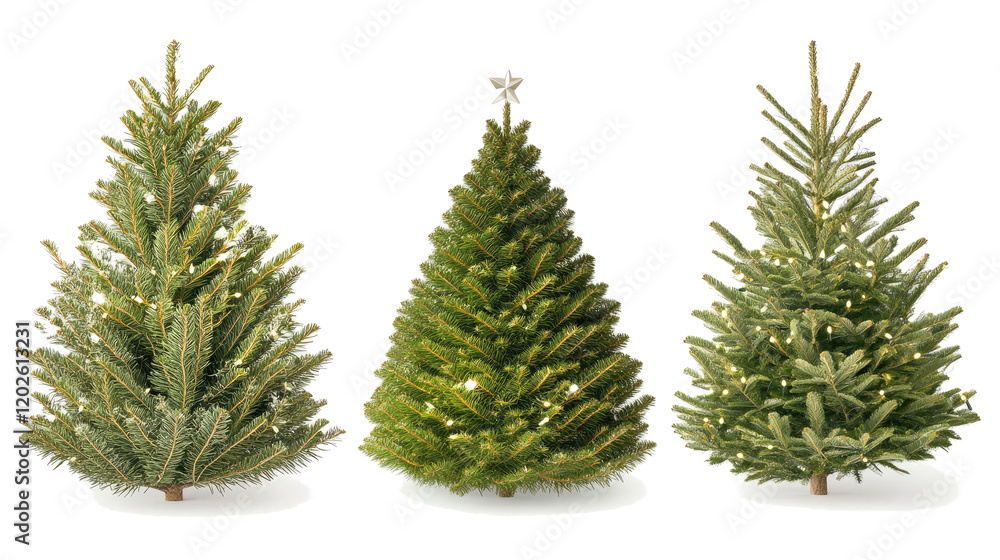 Poster christmas tree collection on transparent background generative ai