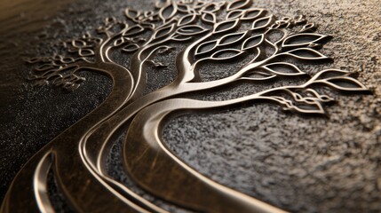 Obraz premium Metal tree art, close-up detail, textured background, nature design, for home decor