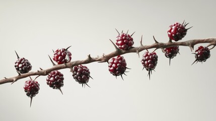 Thorny branch with dark berries, studio shot, minimalist background, food/health use