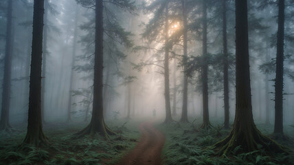 Enchanted Forest in a Misty Atmosphere