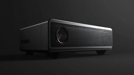 Modern projector, dark studio, sleek design, presentation backdrop, home theater