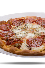 Pizza recortada no fundo transparente com sombra descolda fácil de ser retirada para aplicação de outros fundos
