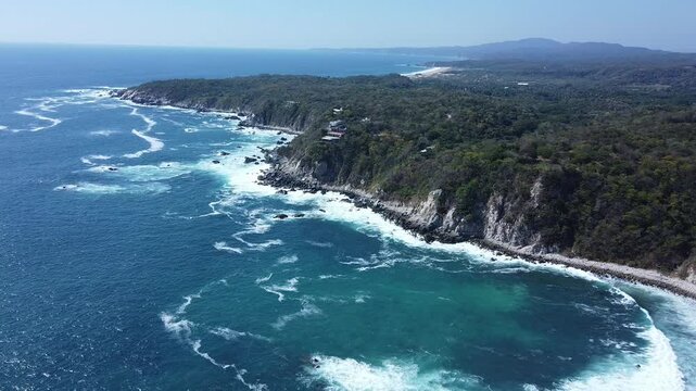 Aerial Drone View of Oaxaca Mexico Beach Waves
