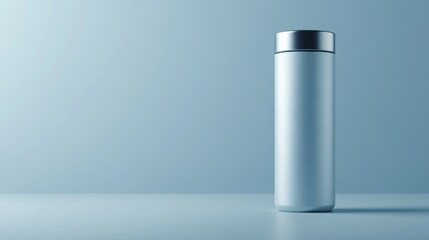 Silver bottle studio shot, minimalist background, product mockup