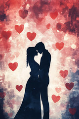 Fototapeta premium Silhouette of Couple with Heart Background