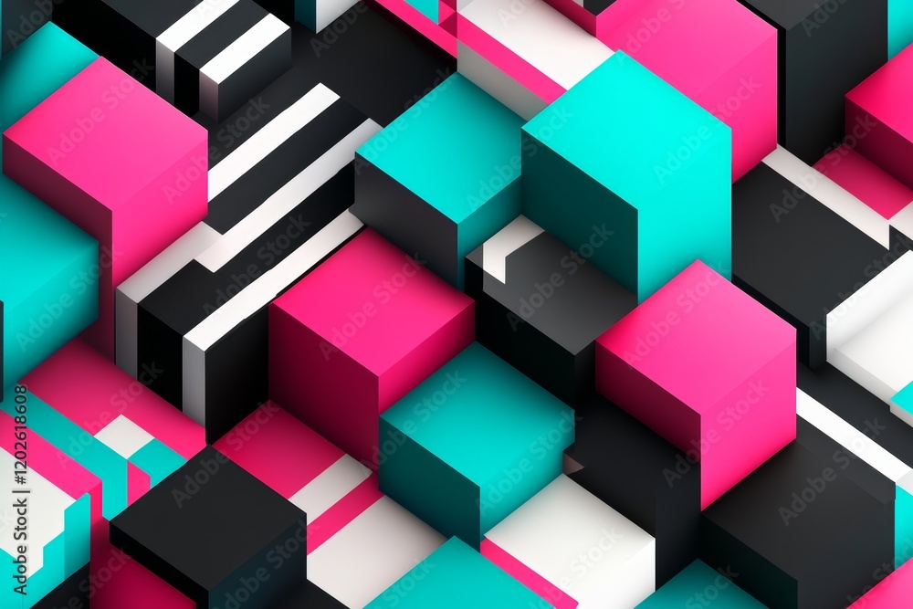 Poster modern isometric geometric pattern featuring 3d cubes in vibrant colors for an abstract illusion