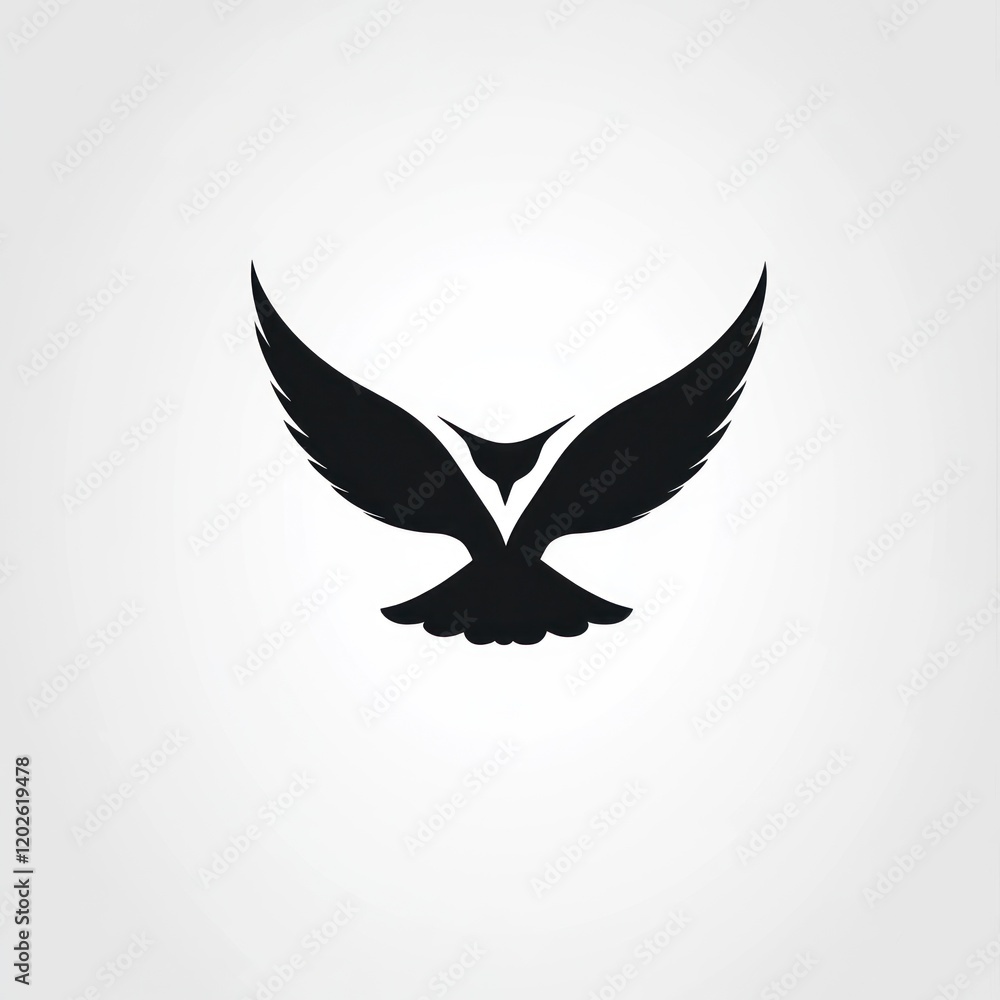 Poster black bird is flying in the center on a white backdrop. use graphics or print