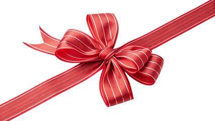 Gift ribbon with red bow, isolated, transparent background, AI