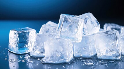 Obraz premium Sparkling Ice Cubes on Blue Background Cool Refreshing Texture