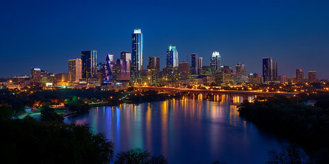 Obraz premium City Skyline Lit Up for Labor Day Celebration