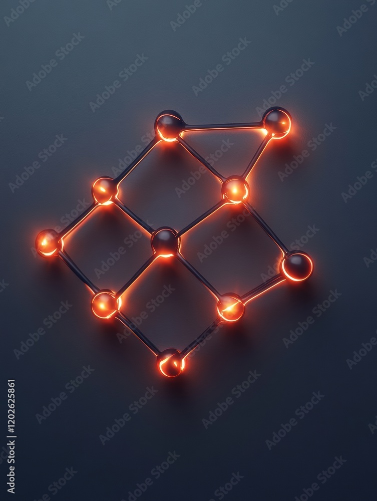 Poster Elegant glowing molecular structure showcased on a dark surface highlighting its intricate design and lighting effects. Generative AI