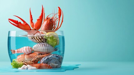 Fresh Seafood Display in Glass Bowl Ocean Theme Summer Food