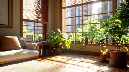 Sunny Morning Living Room Cozy Apartment Plants Window Light