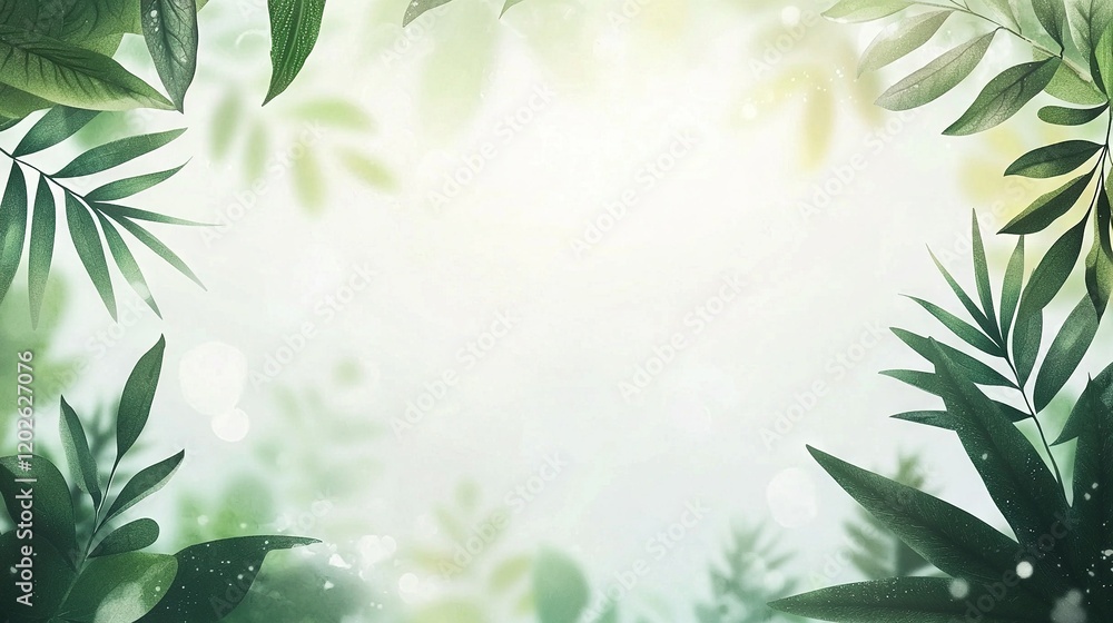Poster a zoomed-in image of a green foliage backdrop with a blank expanse to its right