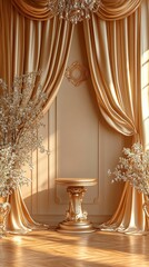 display stand on satin curtains  background