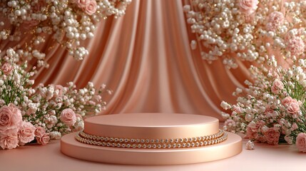 podium on satin curtains background