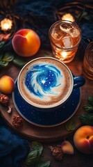 Naklejka premium Celestial Latte A Cozy Autumn Evening with Starry Coffee Art