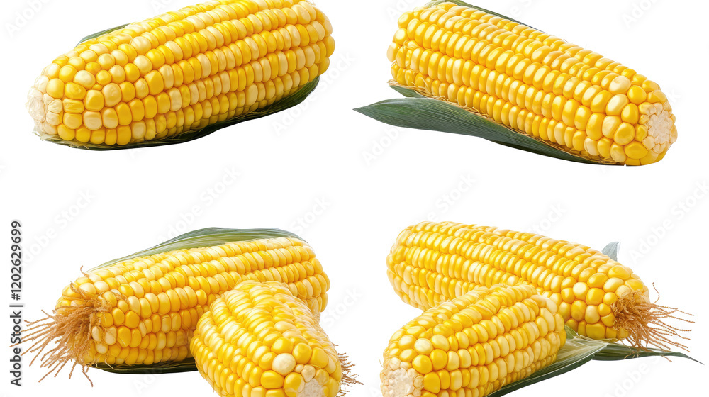 Poster corn ears in a transparent background collection generative ai