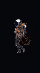 A dynamic representation of an astronaut in motion, adorned with vibrant neon lines introducing an energetic feel that illustrates human curiosity and exploration beyond Earth.