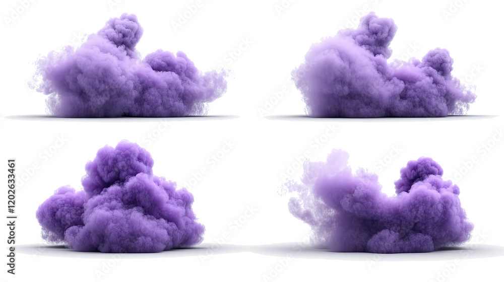 Poster flowing violet clouds of fog create a serene atmosphere generative ai