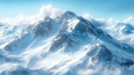 Obraz premium A serene snowy mountain landscape under a clear blue sky, evoking tranquility and adventure.