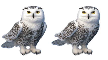 Snowy Owls on Transparent Backgrounds Generative AI