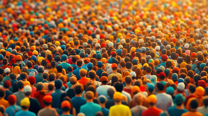 Obraz premium A vibrant crowd gathers at an outdoor event, showcasing diverse interactions and colorful attire under sunny skies. Perfect community engagement.