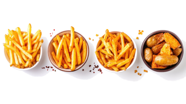 Bowls of French Fries on Transparent Background Generative AI