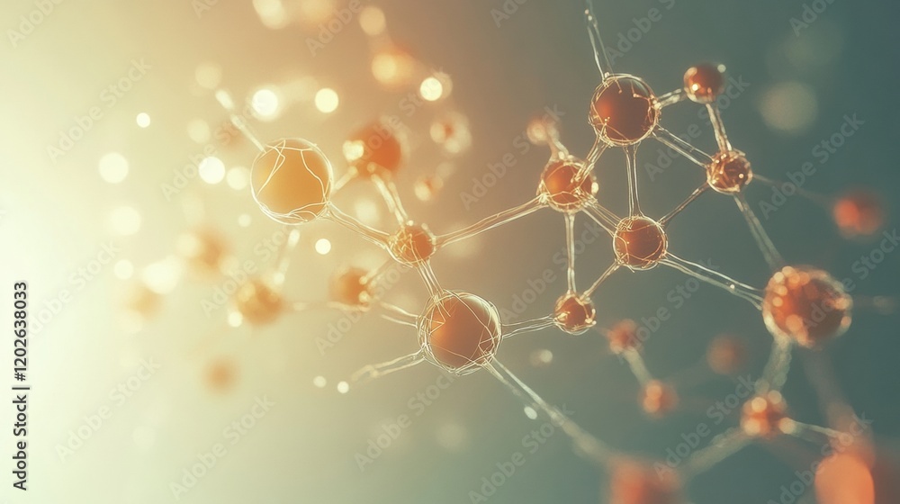 Poster intricate molecules connected by strands illuminated in a glowing background during a scientific exp