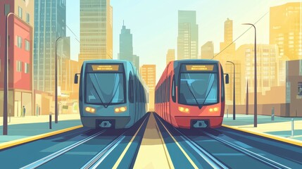 Obraz premium Public transportation systems flat design front view urban transit network cartoon drawing split
