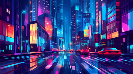 Fast paced city street at night. concept of urban dynamism and technology. Dynamic City Motion. Illustration