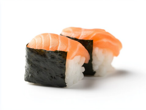 Fresh Salmon Nigiri Sushi on White Background