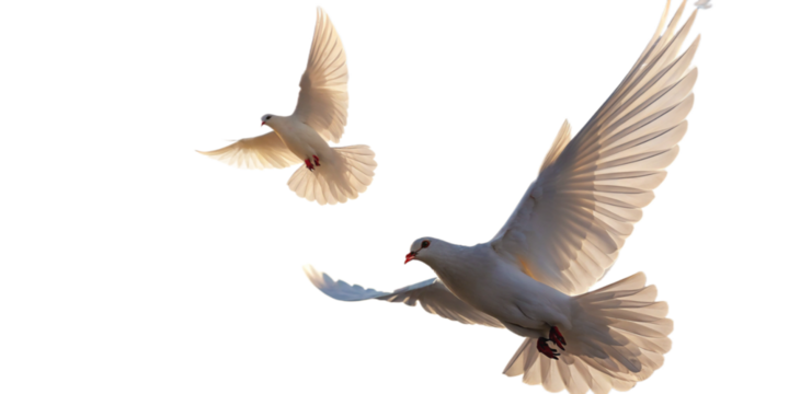 two doves A free flying white dove isolated on transparent background - Generative AI