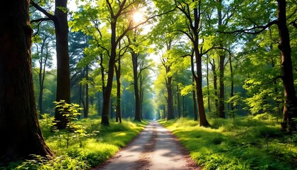 Sunlit Forest Path: A Serene Landscape Painting
